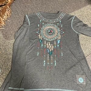 Double D Ranch Gray Long Sleeve Tee with Dreamcatcher Design